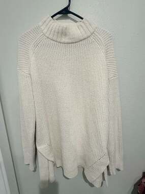 A New Day Mock Turtleneck Oversized Knit Pullover Sweater Cream Size L